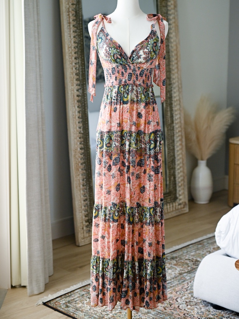 Free People Bohemian Let's Smock About It Floral Maxi Dress Beach Resort S